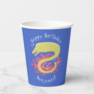 Green moray eel funny cartoon illustration paper cups