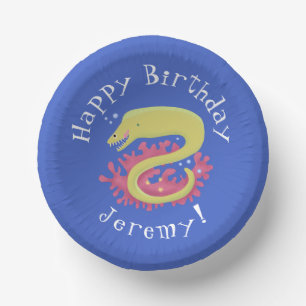 Green moray eel funny cartoon illustration paper plate