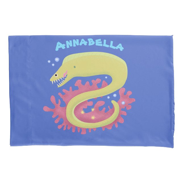 Green moray eel funny cartoon illustration pillowcase (Front)