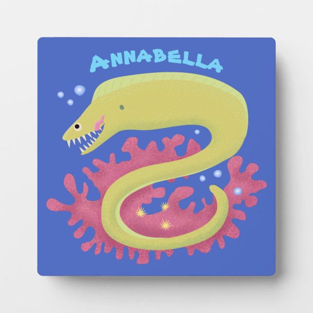 Green moray eel funny cartoon illustration plaque (Front)