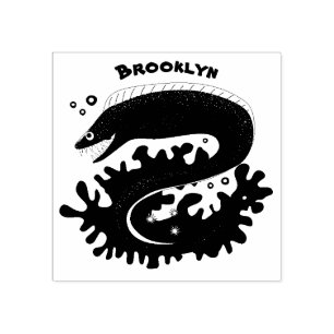 Green moray eel funny cartoon illustration rubber stamp
