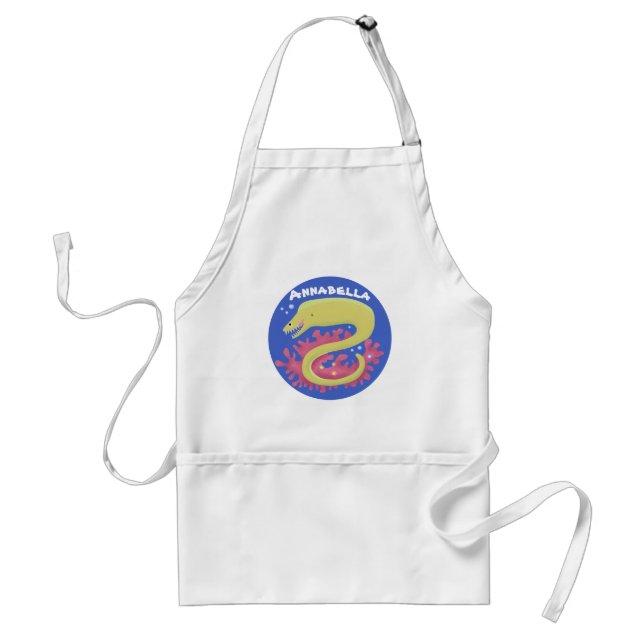 Green moray eel funny cartoon illustration standard apron (Front)