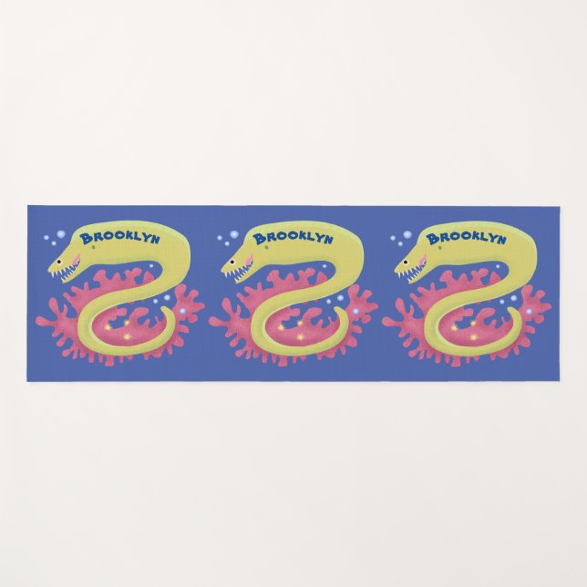 Green moray eel funny cartoon illustration yoga mat (Front (Horizontal))