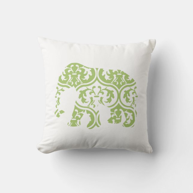 Green Moroccan Leaves Elephant Cushion (Front)