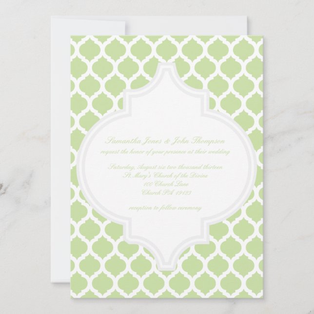 Green Moroccan Pattern Wedding Invitations (Front)