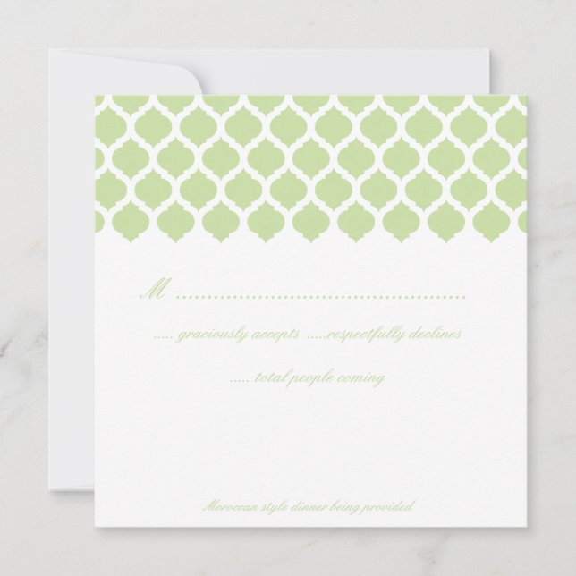 Green Moroccan Pattern Wedding Party RSVP Cards (Front)