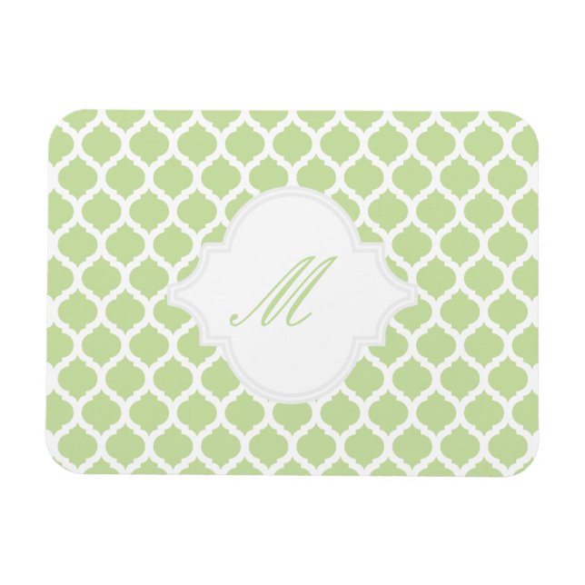 Green Moroccan Pattern with Monogram Magnets (Horizontal)