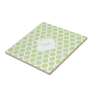 Green Moroccan Pattern with Monogram Tile Trivet