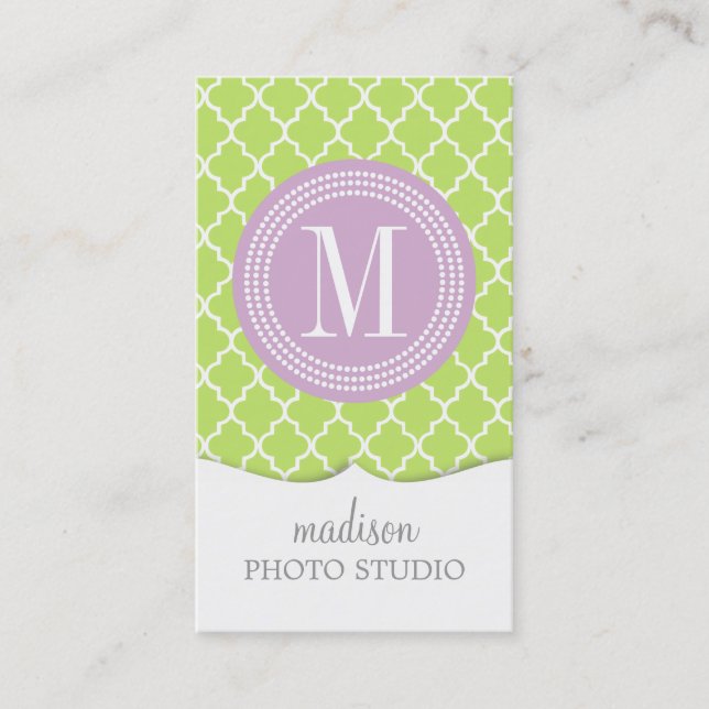 Green Moroccan Tiles Lattice Personalised Business Card (Front)