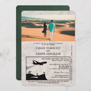 Green Morocco Passport Wedding Invitation
