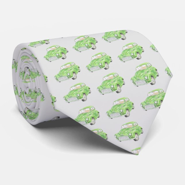 Green Morris Minor Car Men's tie (Rolled)
