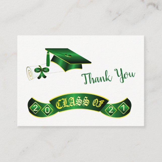 Green Mortar, diploma Graduation Thank you Business Card (Front)