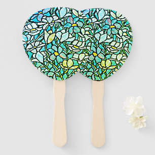 Green Mosaic Floral Tiles Hand Fan