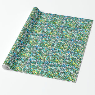 Green Mosaic Floral Tiles Wrapping Paper