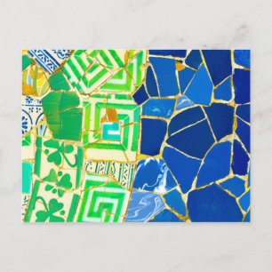Green Mosaic Parc Guell Tiles in Barcelona Spain Postcard