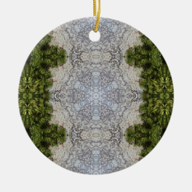 Green Moss & Earth Nature Art Ceramic Tree Decoration (Front)