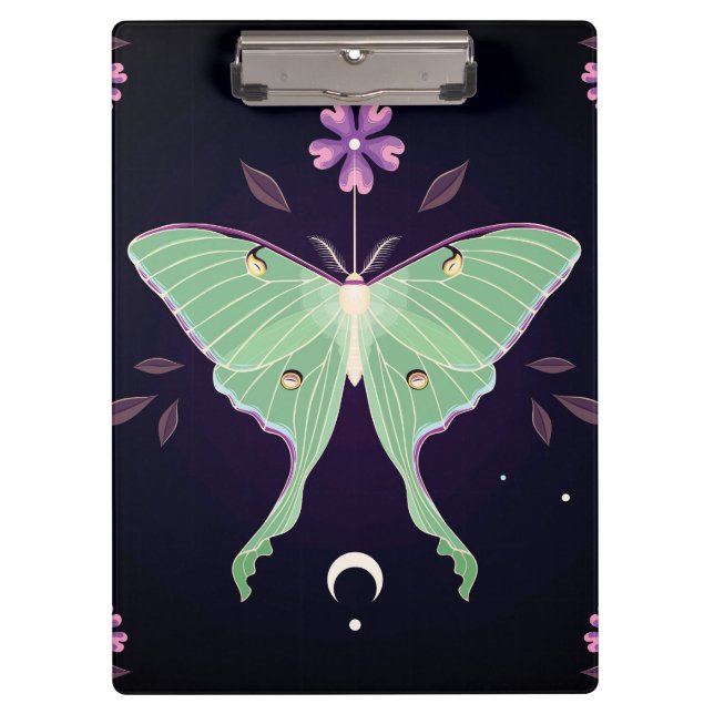 Green Moth Purple Flower | Moth Clipboard (Front)