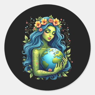 Green Mother Earth Day Gaia Save Our Planet Women  Classic Round Sticker