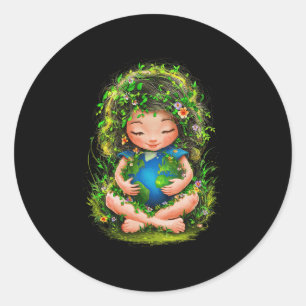 Green Mother Earth Day Gaia Save Our Planet Women  Classic Round Sticker
