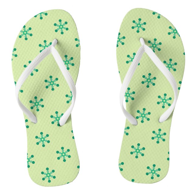 Green Motif Pattern Flip-Flops Jandals (Footbed)