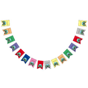 Green motor car with customizable text  bunting 
