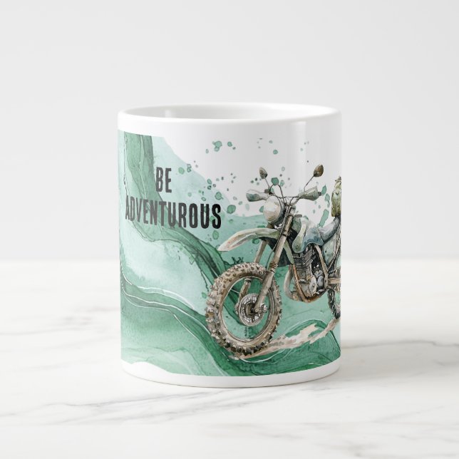 Green Motorcycle Adventure Large Coffee Mug (Front)