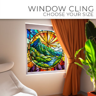 Green Mountain and river Stained glass art