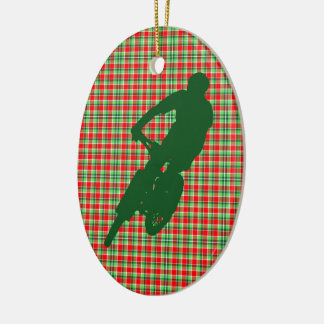 Green Mountain Bike on Christmas Plaid ornament