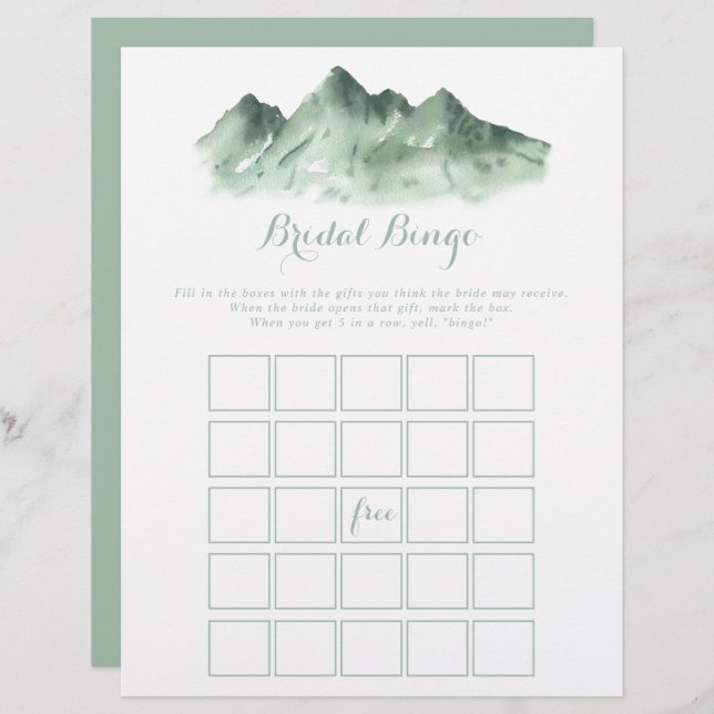 Green Mountain Country Bridal Bingo Game (Front/Back)