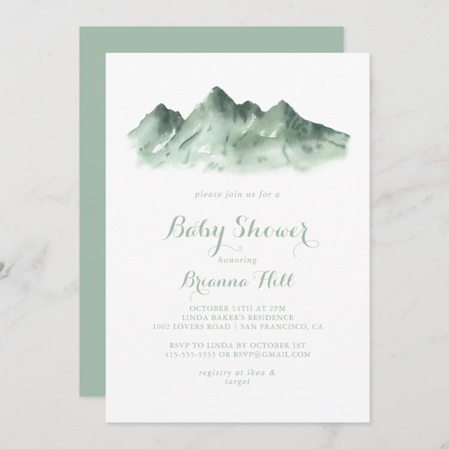 Green Mountain Country Calligraphy Baby Shower  Invitation (Front/Back)