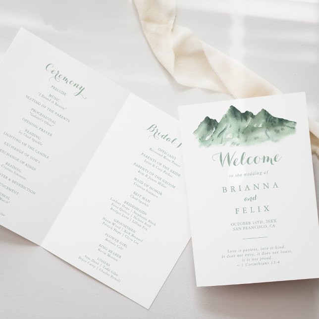 Green Mountain Country Folded Wedding Program Programme (Creator Uploaded)