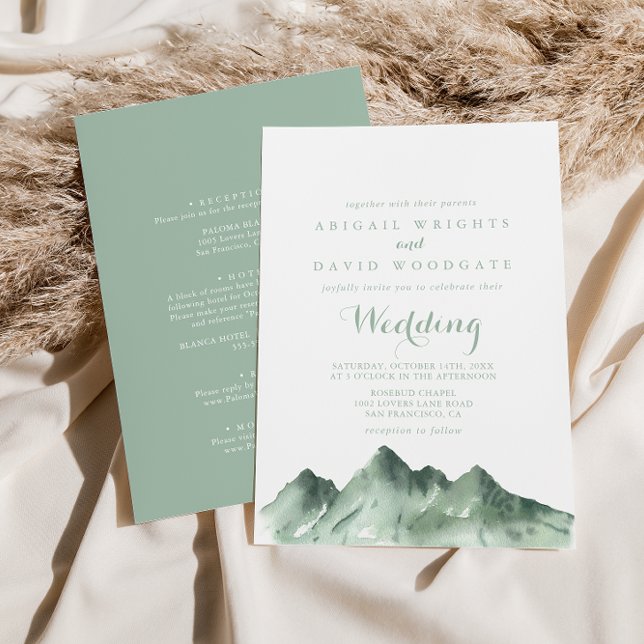 Green Mountain Country Front & Back Wedding  Invitation (Creator Uploaded)