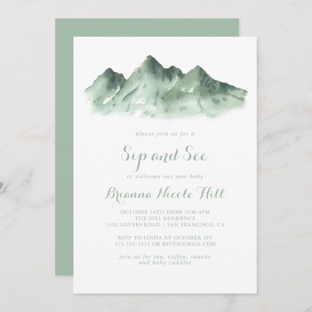 Green Mountain Country Sip and See  Invitation (Front/Back)