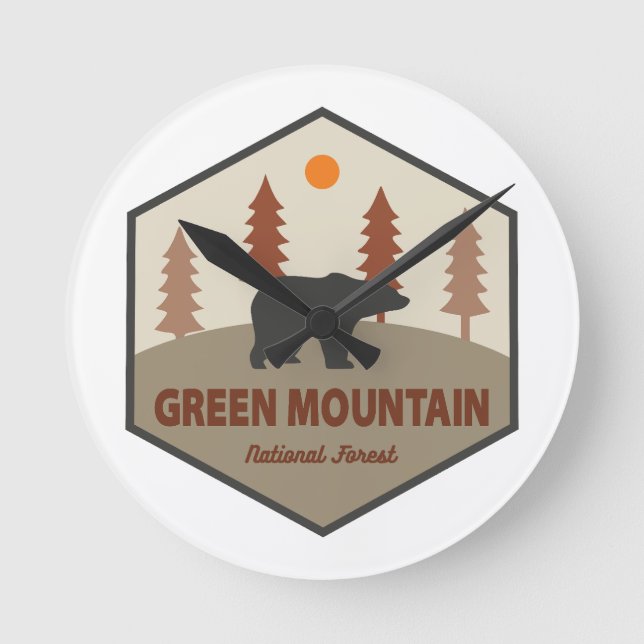 Green Mountain National Forest Bear Round Clock (Front)