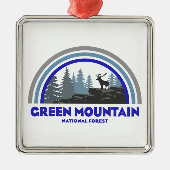 Green Mountain National Forest Rainbow Deer Metal Tree Decoration (Front)
