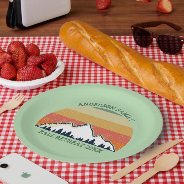 Green Mountain Sunset Forest Family Reunion Party Paper Plate (Picnic)