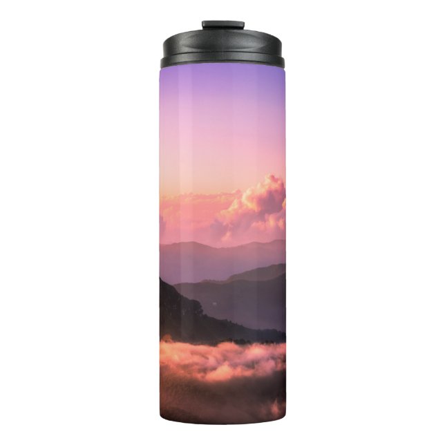 GREEN MOUNTAIN SURROUNDED BY CLOUDS THERMAL TUMBLER (Front)