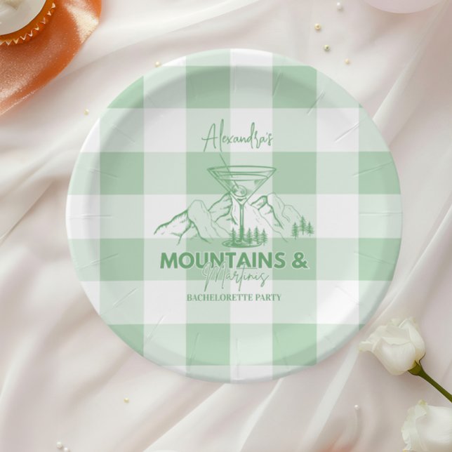 Green Mountains and Martinis Bachelorette Paper Plate (Creator Uploaded)