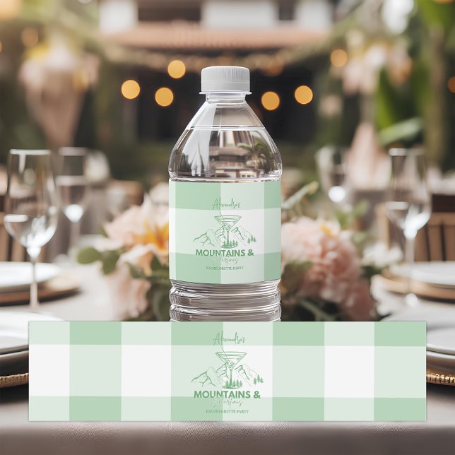 Green Mountains and Martinis Bachelorette Water Bottle Label (Creator Uploaded)