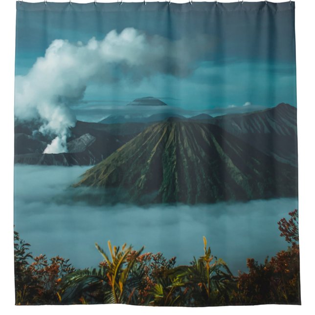 GREEN MOUNTAINS SURROUNDED BY WHITE CLOUDS SHOWER CURTAIN (Front)
