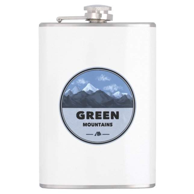 Green Mountains Vermont Camping Hip Flask (Front)