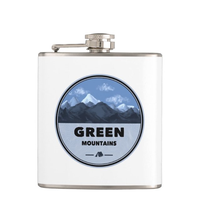 Green Mountains Vermont Camping Hip Flask (Front)