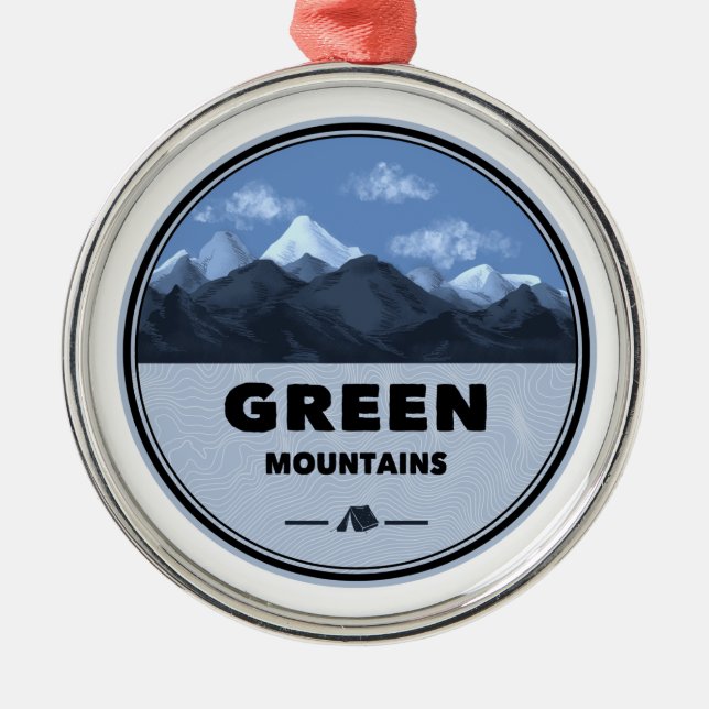 Green Mountains Vermont Camping Metal Tree Decoration (Front)