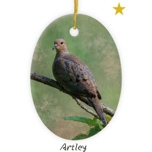 Green Mourning Dove Bird Painting Year Christmas  Ceramic Tree Decoration