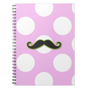 Green Moustache, Curl Moustache, Stache, Polka Dot Spiral Notebook