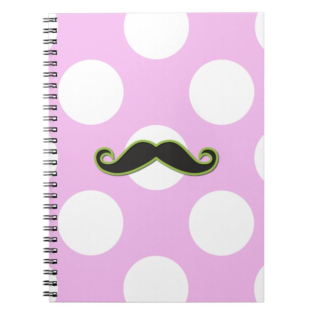Green Moustache, Curl Moustache, Stache, Polka Dot Spiral Notebook (Front)