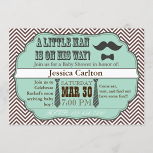 Green Moustache & Ties Baby Shower Invitations