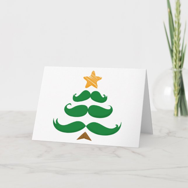 Green Moustache Tree Holiday Card (Front)
