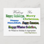 Green Multi holiday greetings<br><div class="desc">Green Multi holiday greeting for Christmas Hanukkah Kwanzaa Solstice Holidays</div>