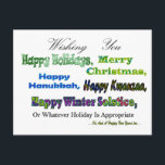 Green Multi holiday greetings<br><div class="desc">Green Multi holiday greeting for Christmas Hanukkah Kwanzaa Solstice Holidays</div>
